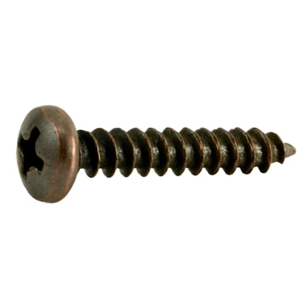 Sheet Metal Screw, #10 X 1 In, Bronze Steel Pan Head Phillips Drive, 30 PK